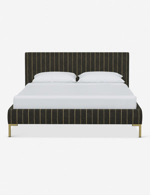 Deva Peppercorn Stripe platform bed with gold legs