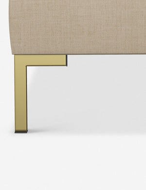 The golden leg on the Deva Natural Linen platform bed