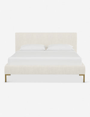 Deva Talc Linen platform bed with gold legs