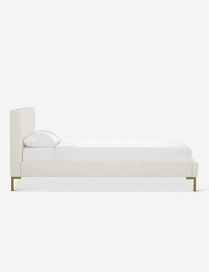 Side of the Deva Talc Linen platform bed