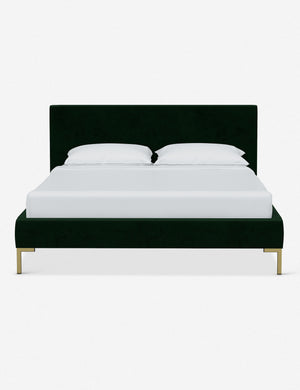 Deva Emerald Velvet platform bed with gold legs