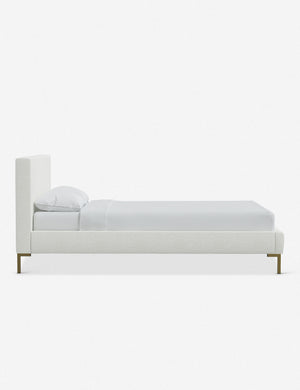 Side of the Deva White Boucle platform bed