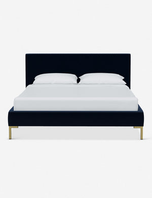 Deva Navy Velvet platform bed with gold legs