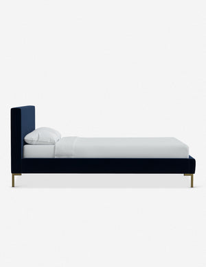 Side of the Deva Navy Velvet platform bed