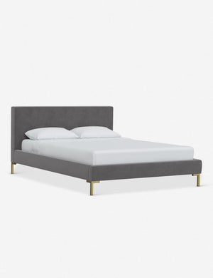 Angled view of the Deva Steel Velvet platform bed