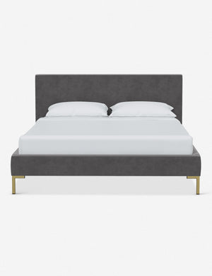 Deva Steel Velvet platform bed with gold legs