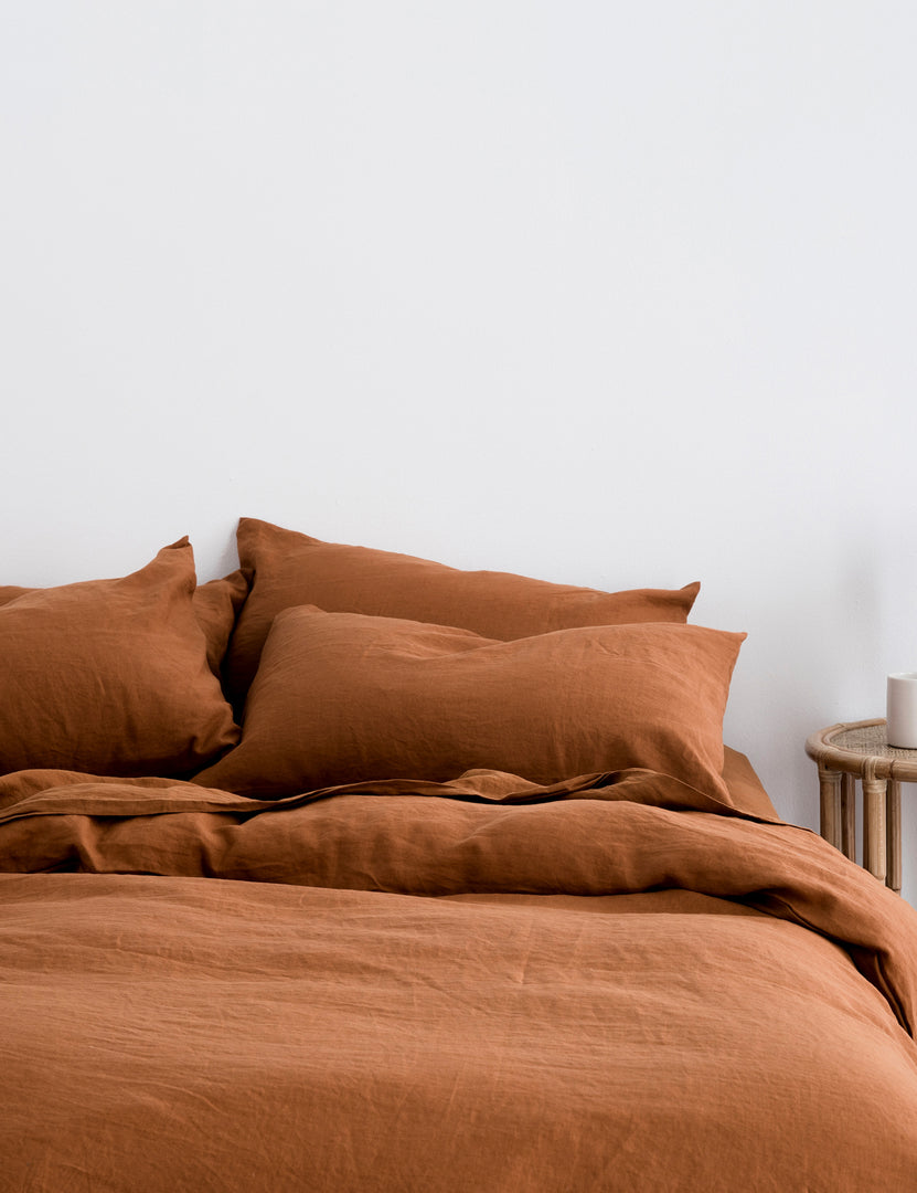 #color::cedar #size::queen #size::king #size::twin #size::cal-king | European Flax Linen cedar orange Duvet Set by Cultiver