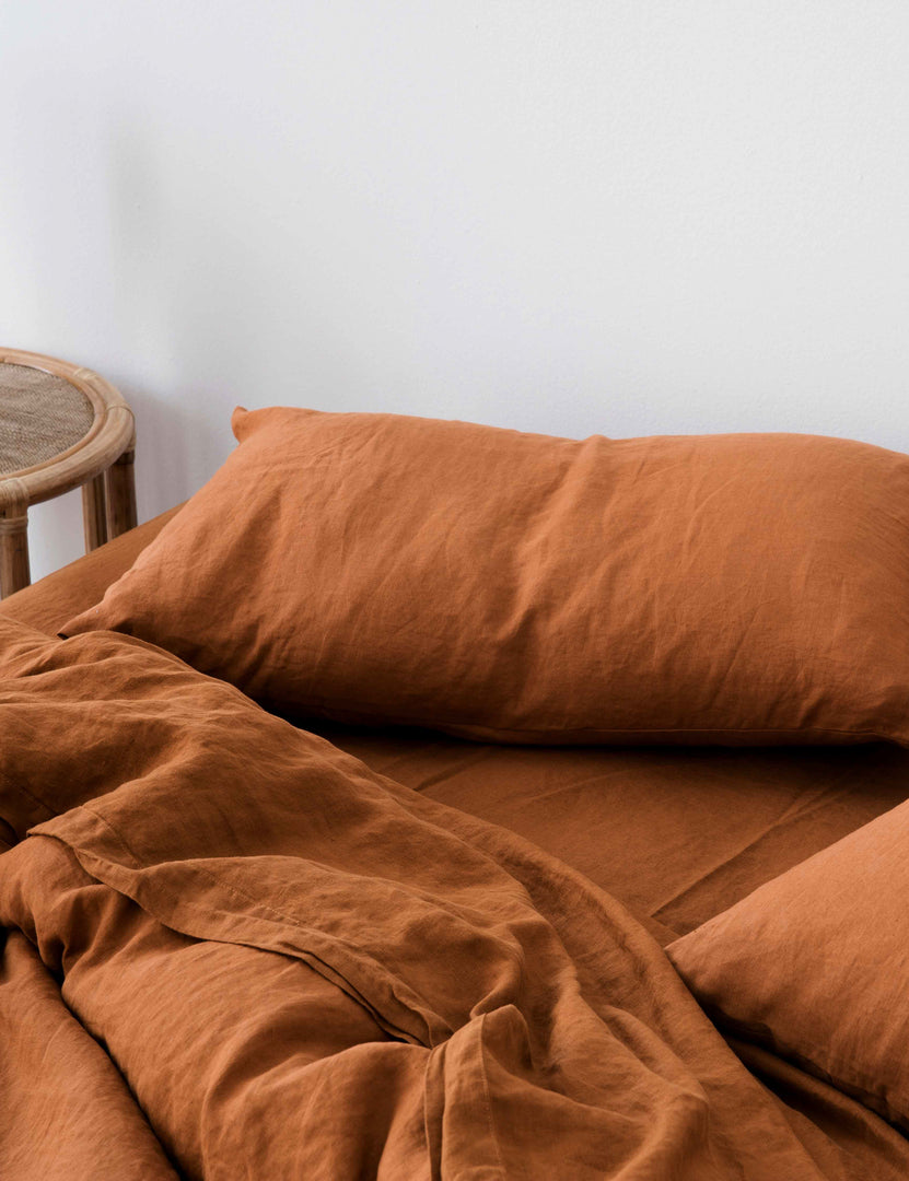 #color::cedar #size::queen #size::king | European Flax Linen cedar orange Sheet Set by Cultiver