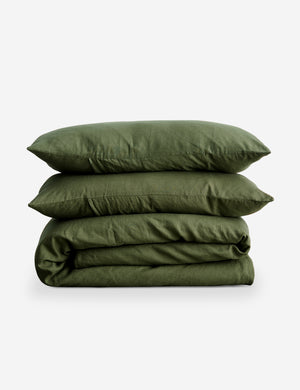 European Flax Linen forest green Duvet Set by Cultiver