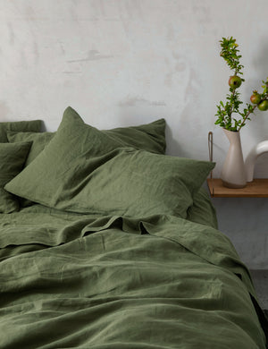 European Flax Linen forest green striped Sheet Set by Cultiver