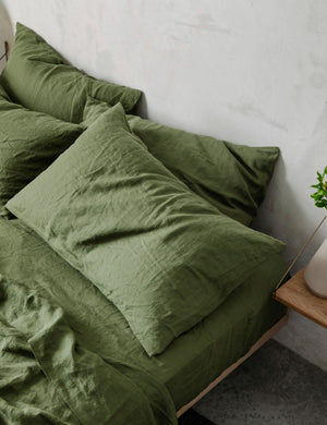 Set of two european flax linen forest green pillowcases by cultiver