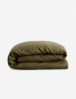 European Flax Linen olive green Duvet Cover by Cultiver
