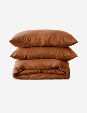 European Flax Linen cedar orange Duvet Set by Cultiver