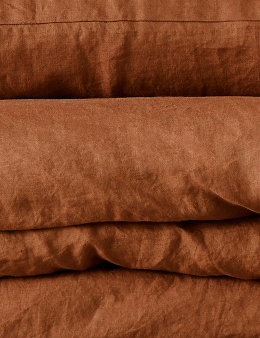 #color::cedar #size::queen #size::king #size::twin #size::cal-king | Close-up of the European Flax Linen cedar orange Duvet Set by Cultiver