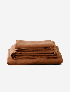 European Flax Linen cedar orange Sheet Set by Cultiver