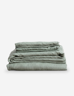 European Flax Linen sage green striped Sheet Set by Cultiver