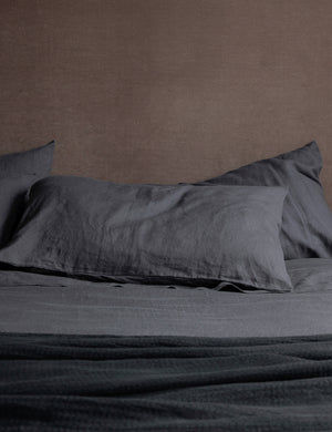 Set of two european flax linen slate gray pillowcases by cultiver