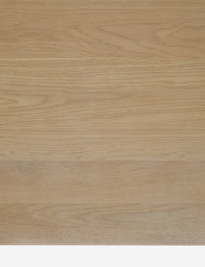 Close up view of the wood grain of the Cedro large minimalist light wood coffee table with shelf.