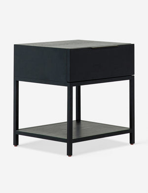 Angled view of the Dana Black Wood Nightstand