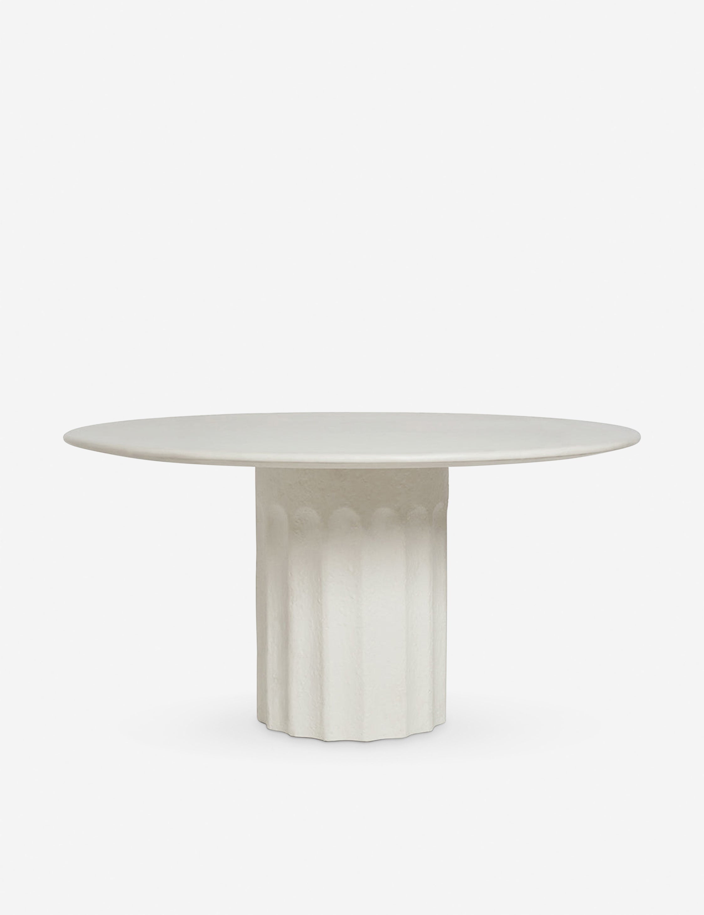 Doric white round fiberstone dining table with a column base by Sarah Sherman Samuel