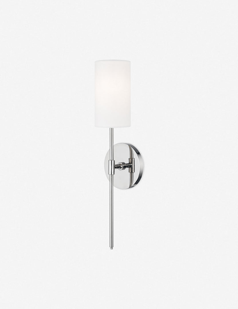 #color::polished-nickel | Jensine polished nickel slim sconce with cylindrical shade