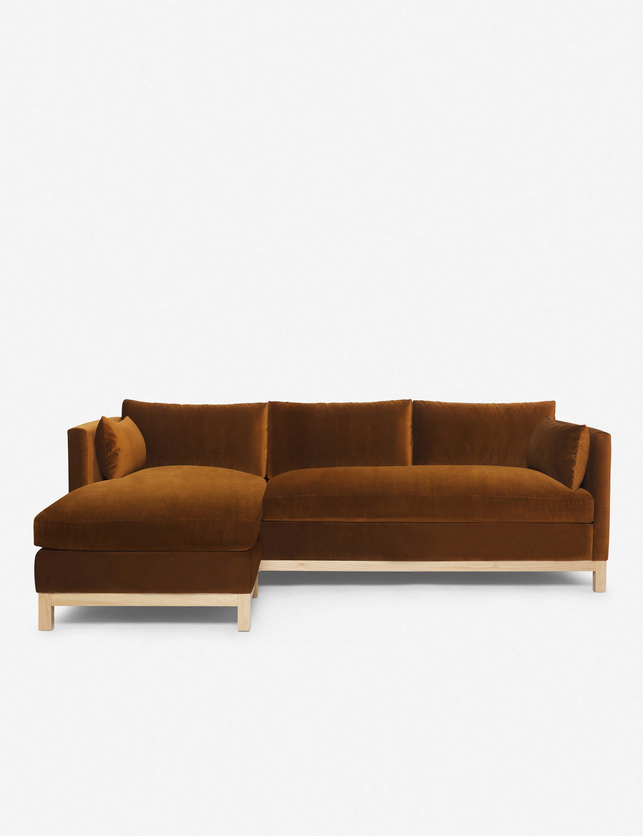 #color::cognac #size::96--x-37--x-33- #configuration::left-facing | Hollingworth left facing cognac velvet Sectional Sofa by Ginny Macdonald
