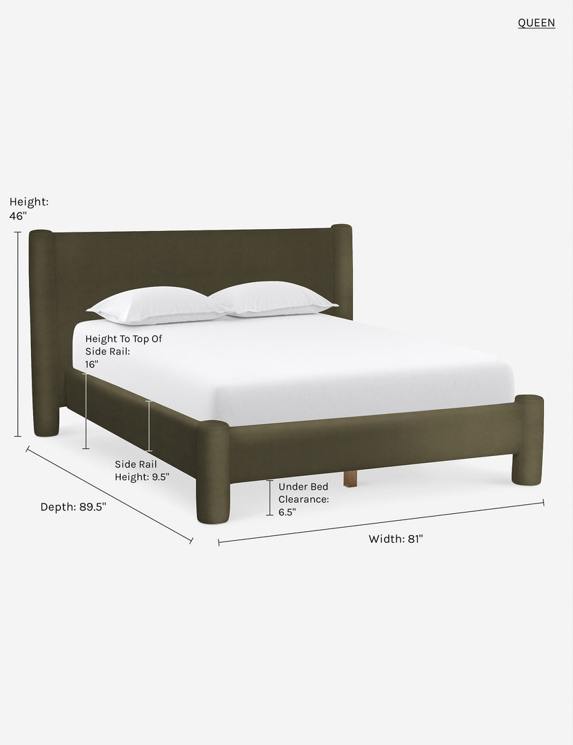 #color::loden-velvet #size::queen | Queen dimensions of the Loden Velvet Hyvaa Bed by Sarah Sherman Samuel