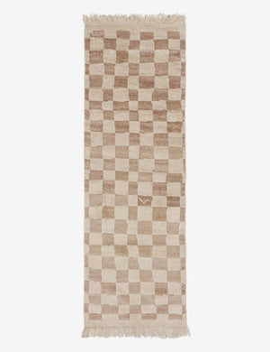 Irregular beige checkerboard runner rug by Sarah Sherman Samuel