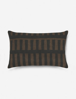 Kellan soft linen weave lumbar throw pillow featuring a black geometric pattern on a bronze field