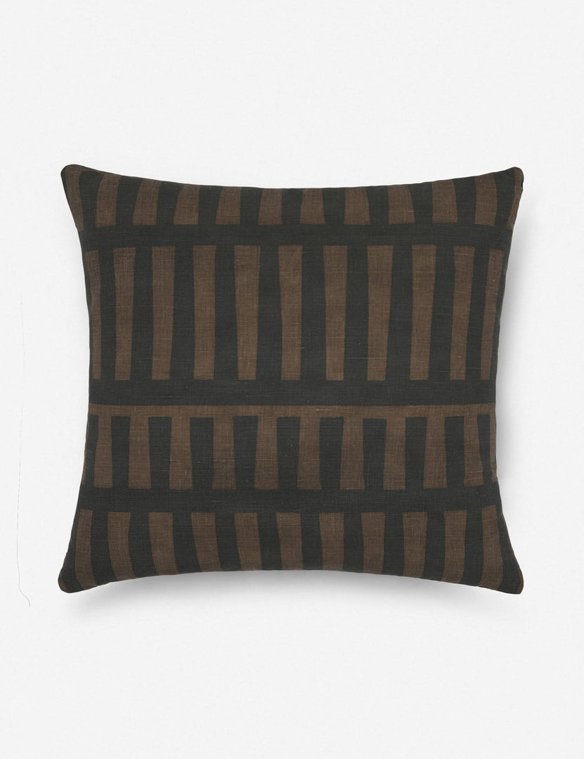 #size::20--x-20- | Kellan soft linen weave square throw pillow featuring a black geometric pattern on a bronze field