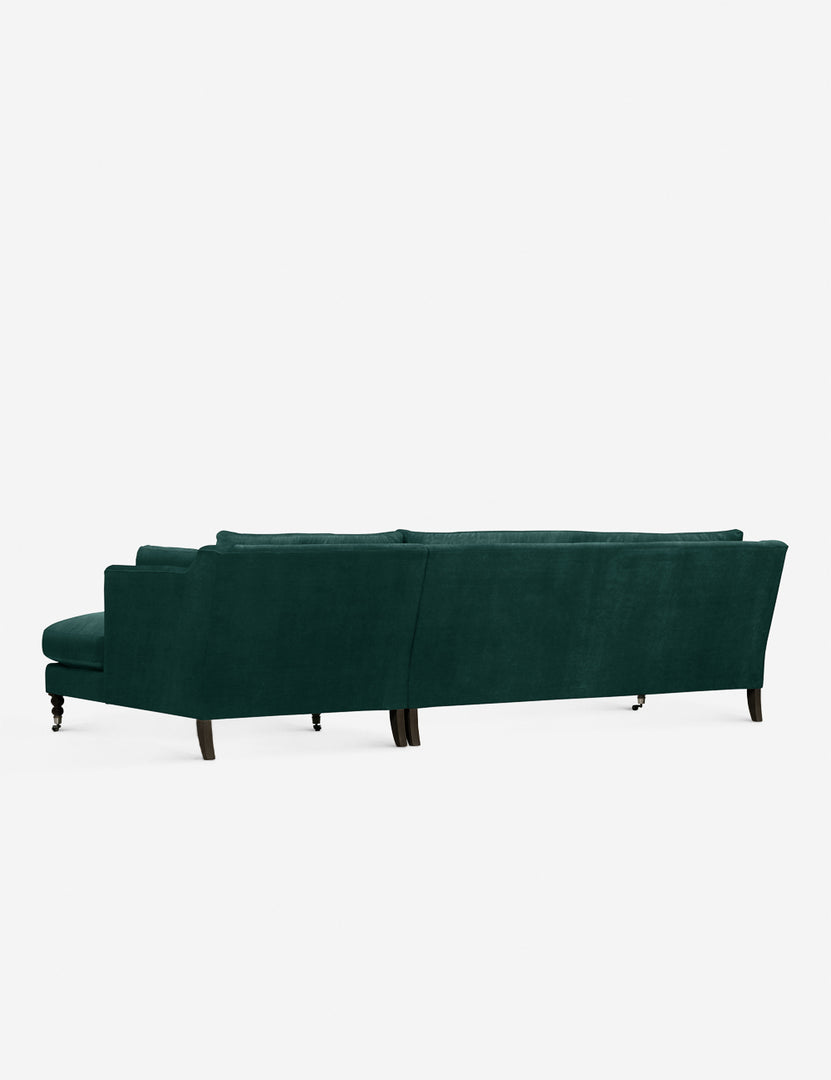 #color::green-modern-velvet #configuration::right-facing #leg-finish::chocolate-and-pewter | Back of the Fabienne green velvet sectional