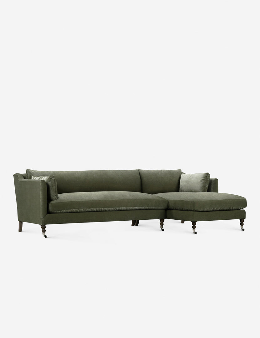 #color::moss-luxe-velvet #configuration::right-facing #leg-finish::chocolate-and-pewter | Fabienne right-facing moss velvet sectional