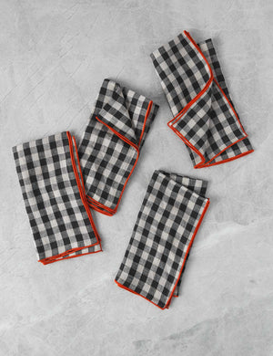 Linen legume black and white plaid Napkins with red outline (Set of 4) by MADRE in medium