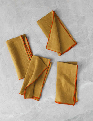 Linen tamarindo orange Napkins with red outline (Set of 4) by MADRE in medium