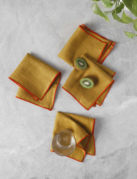 #color::tamarindo #size::small | Linen tamarindo orange Napkins with red outline (Set of 4) by MADRE in small