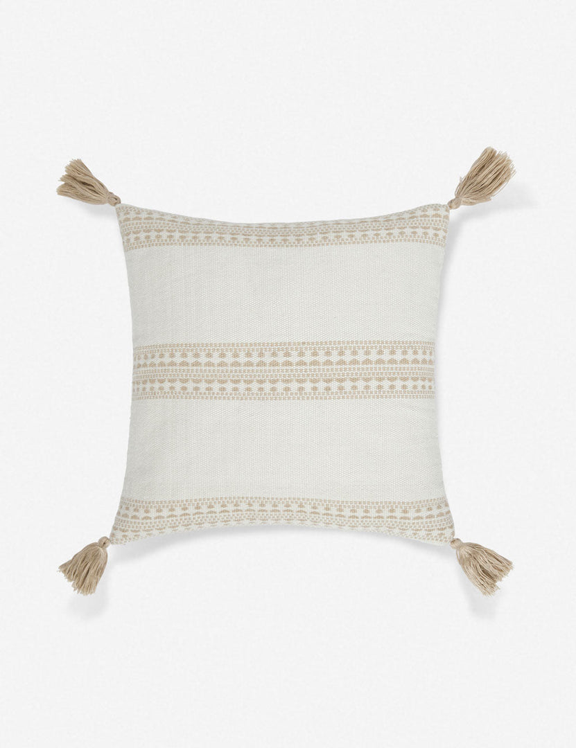 #color::natural-and-khaki #style::square | Marchesa natural and khaki indoor and outdoor square pillow with tasseled corners