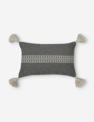 Marchesa agate gray indoor and outdoor lumbar pillow with tasseled corners