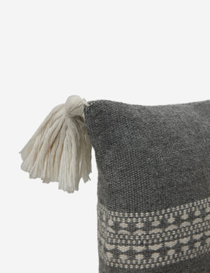 Tasseled corners on the Marchesa agate gray indoor and outdoor pillow