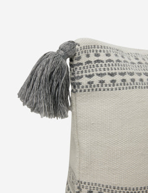 Tasseled corners on the Marchesa natural and agate gray indoor and outdoor pillow