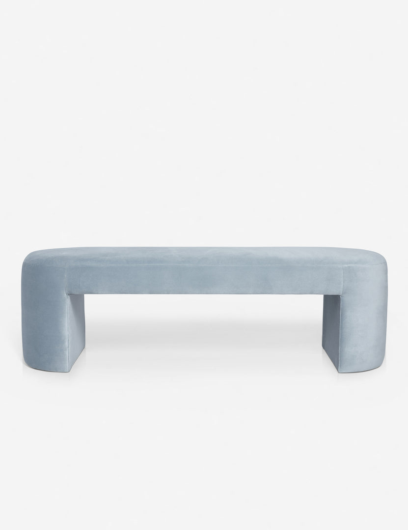#color::dove | Mikhail light blue velvet foam-padded bench.