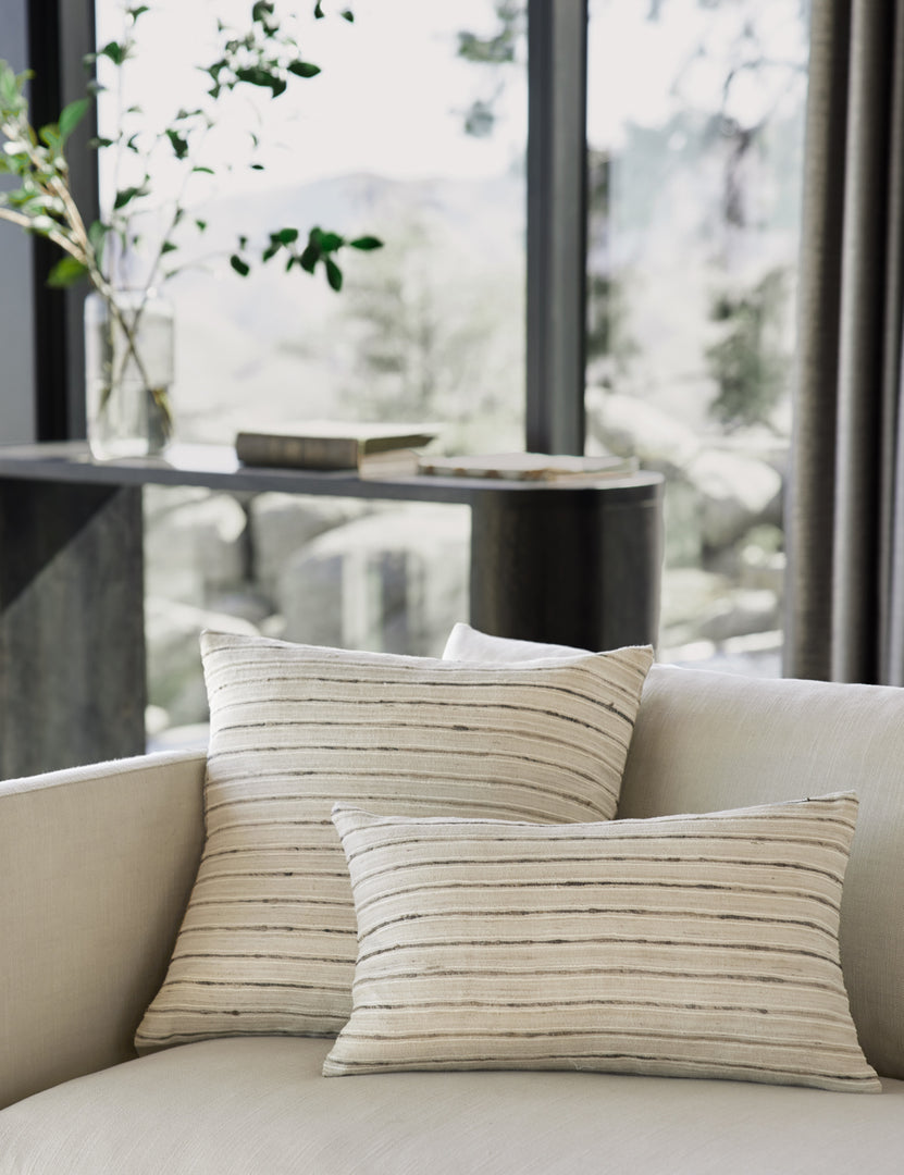 #size::12--x-20- #size::20--x-20- | Video of the Marit neutral silk pillow with striated lines