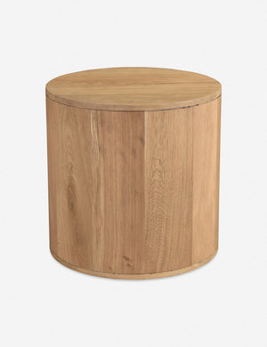 Back of the Kono 2-drawer round oak nightstand.