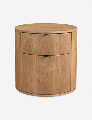 Kono 2-drawer round oak nightstand.