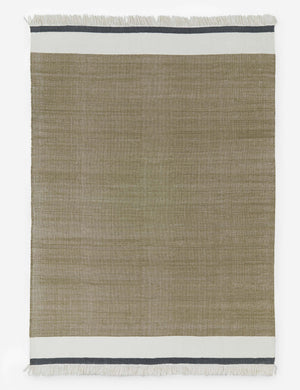 Rory moss green hand woven flatweave rug with fringed ends
