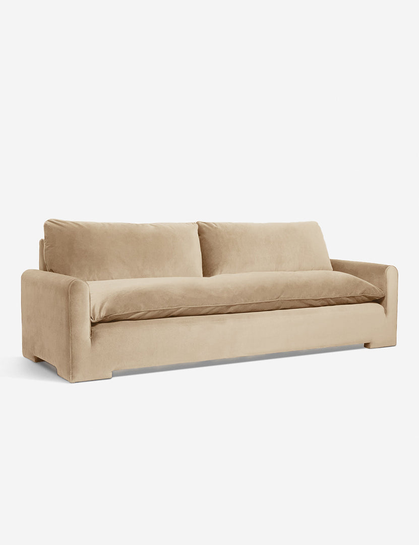 #color::Brie-Velvet #size::103-W | Angled view of the Rupert Brie Beige Velvet sofa