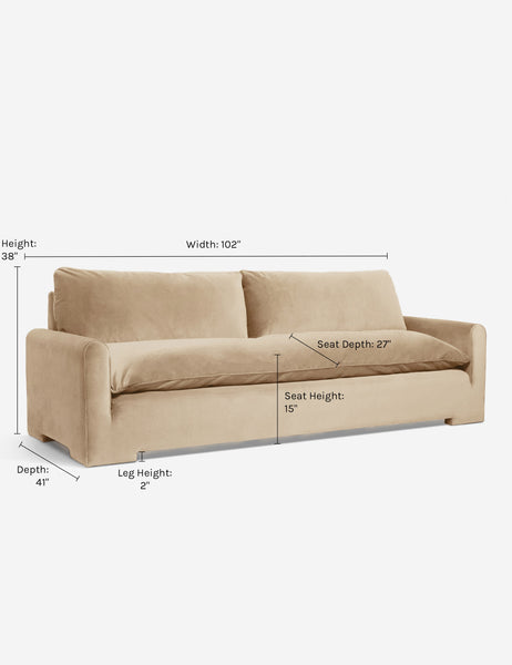 #color::Brie-Velvet #size::103-W | Dimensions on the Rupert Brie Beige Velvet sofa