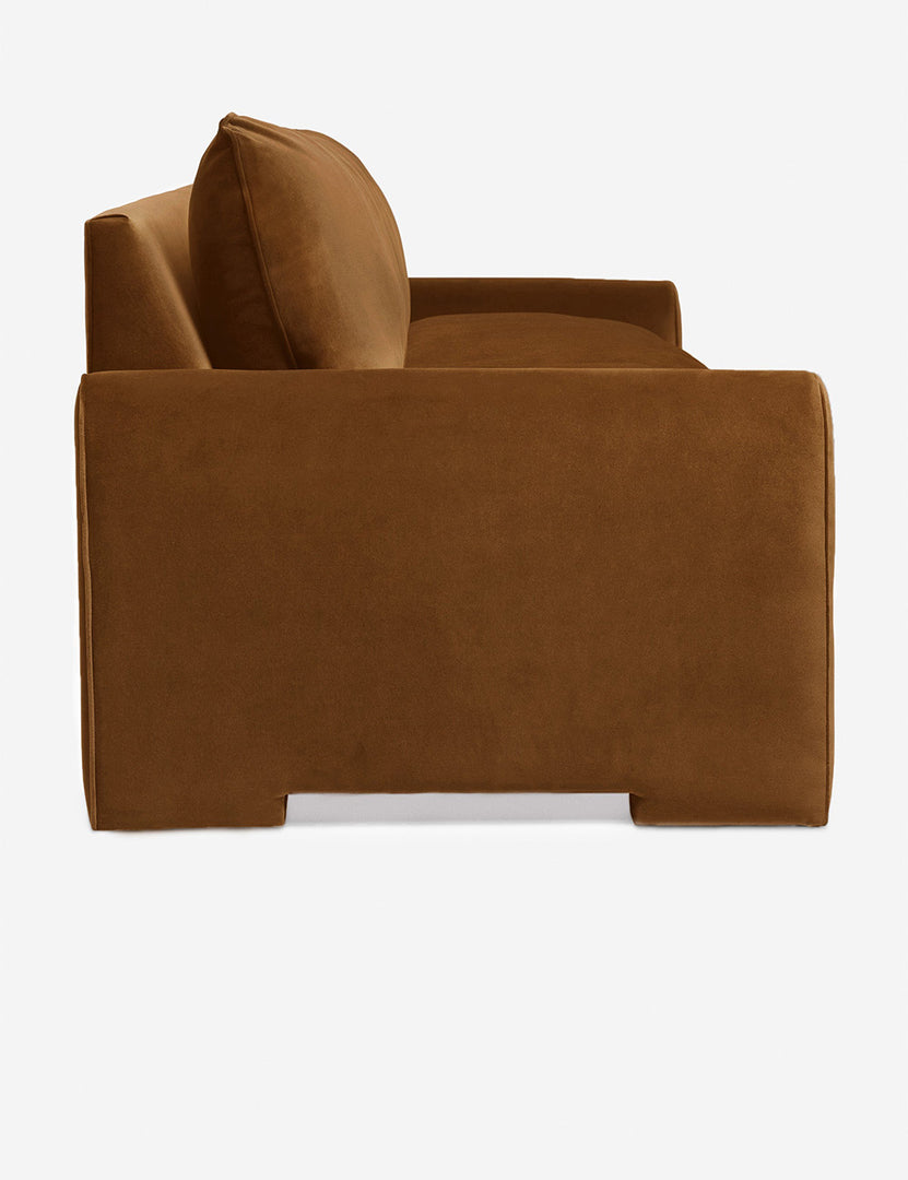 #color::Cognac-Velvet #size::103-W | Side of the Rupert cognac velvet sofa