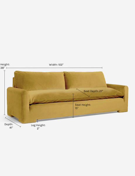 #color::Goldenrod-Velvet #size::103-W | Dimensions on the Rupert Goldenrod Velvet sofa