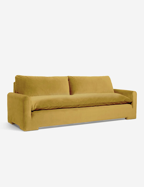 #color::Goldenrod-Velvet #size::103-W | Angled view of the Rupert Goldenrod Velvet sofa