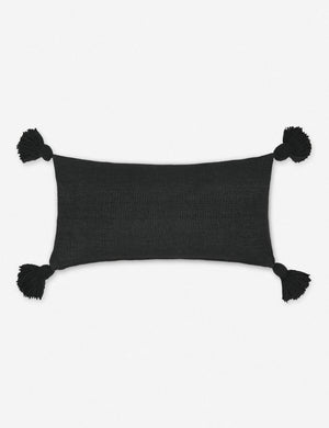 Sami black lumbar pillow with pom poms